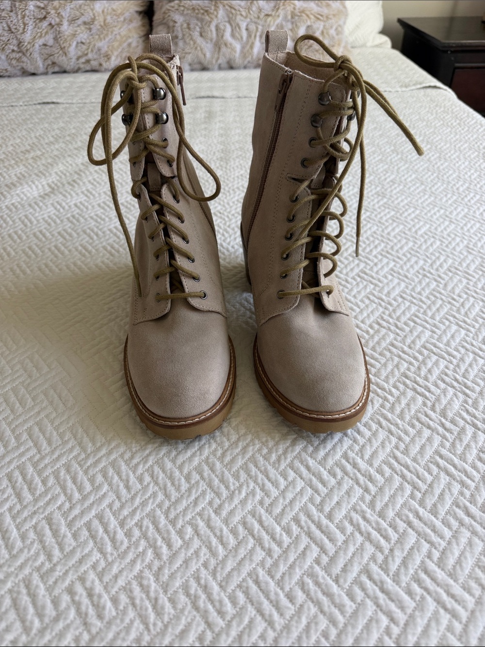 Seychelles Taupe Lace-Up Heeled Combat Boots